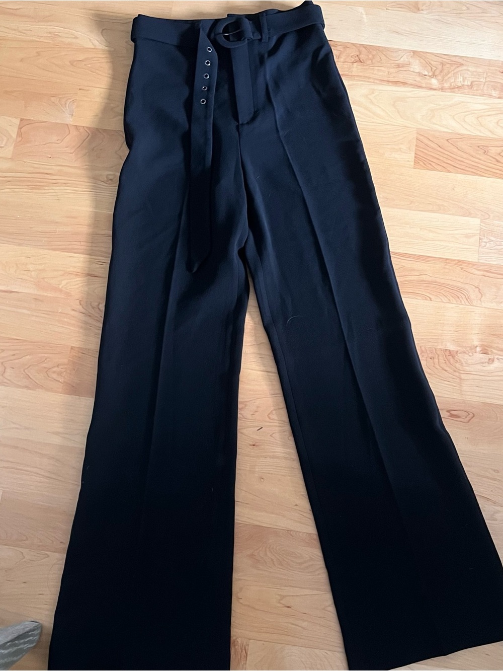 Zara Black Wide-Leg Belted Trousers